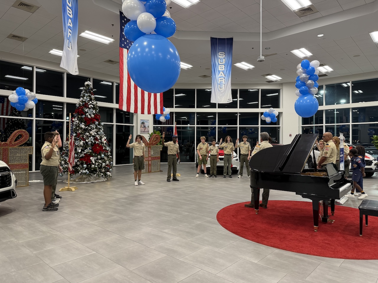 Boy Scout Troop 229 and Cub Scouts during the flag retirement ceremony at North Fort Lauderdale Subaru