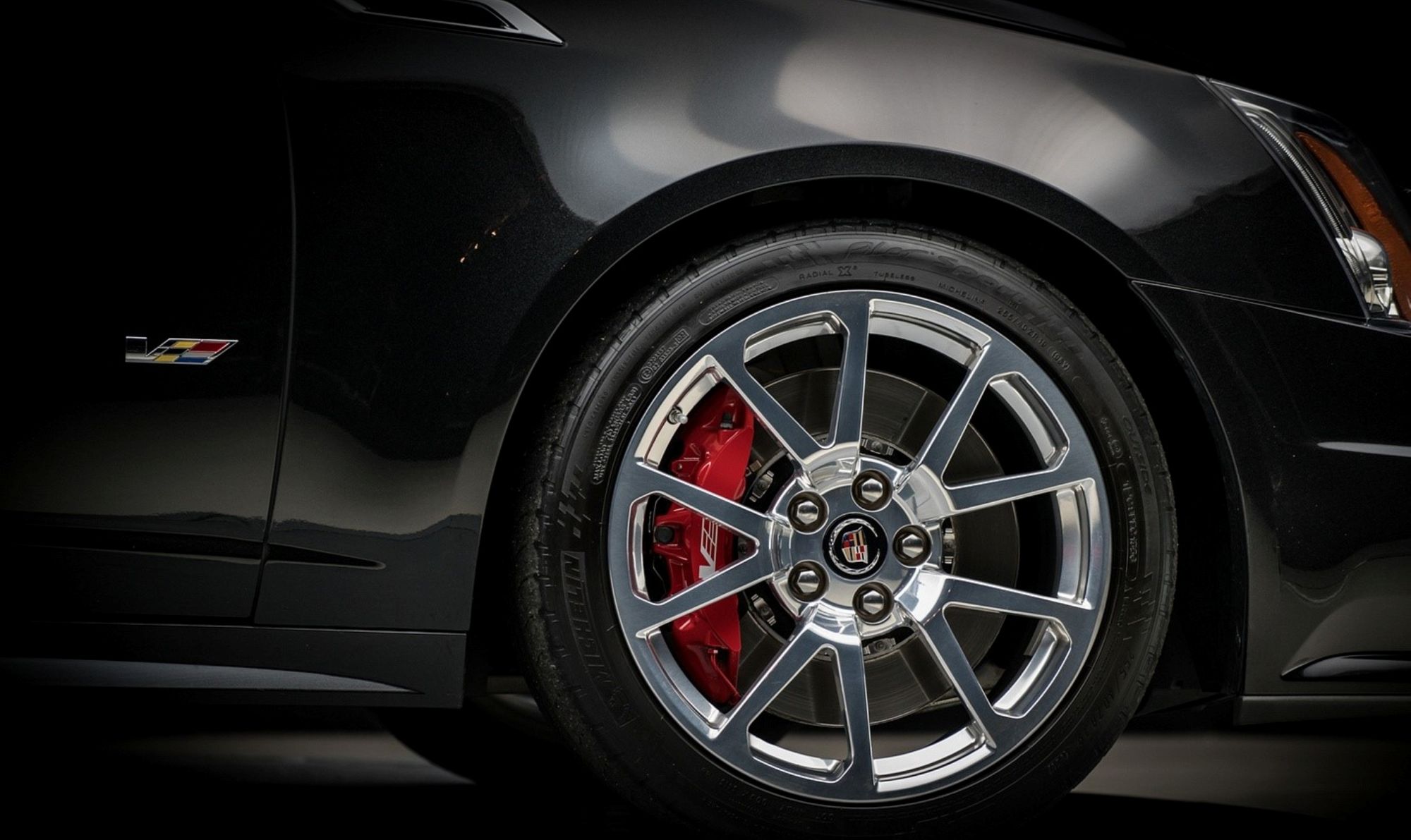 Front wheel and tire on a Cadillac