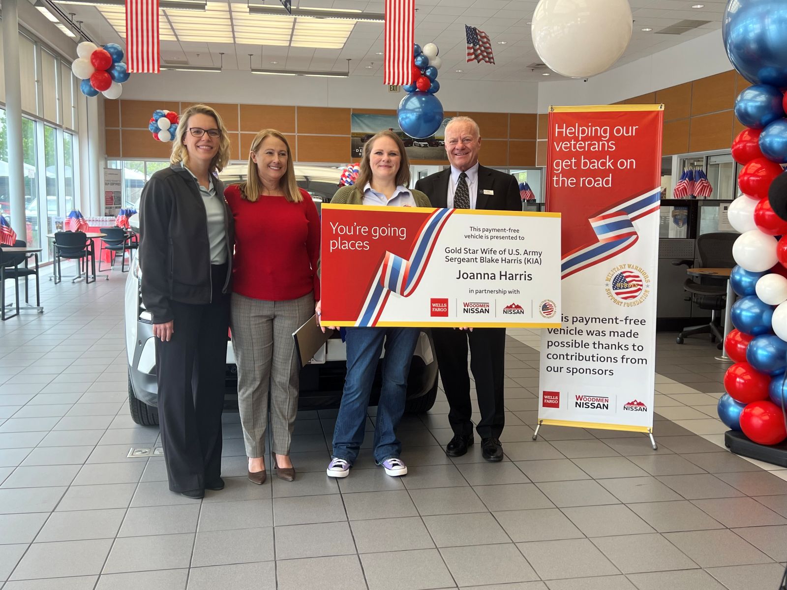 Joanna Harris receives a payment-free vehicle at South Colorado Springs Nissan through the Transportation4Heroes program