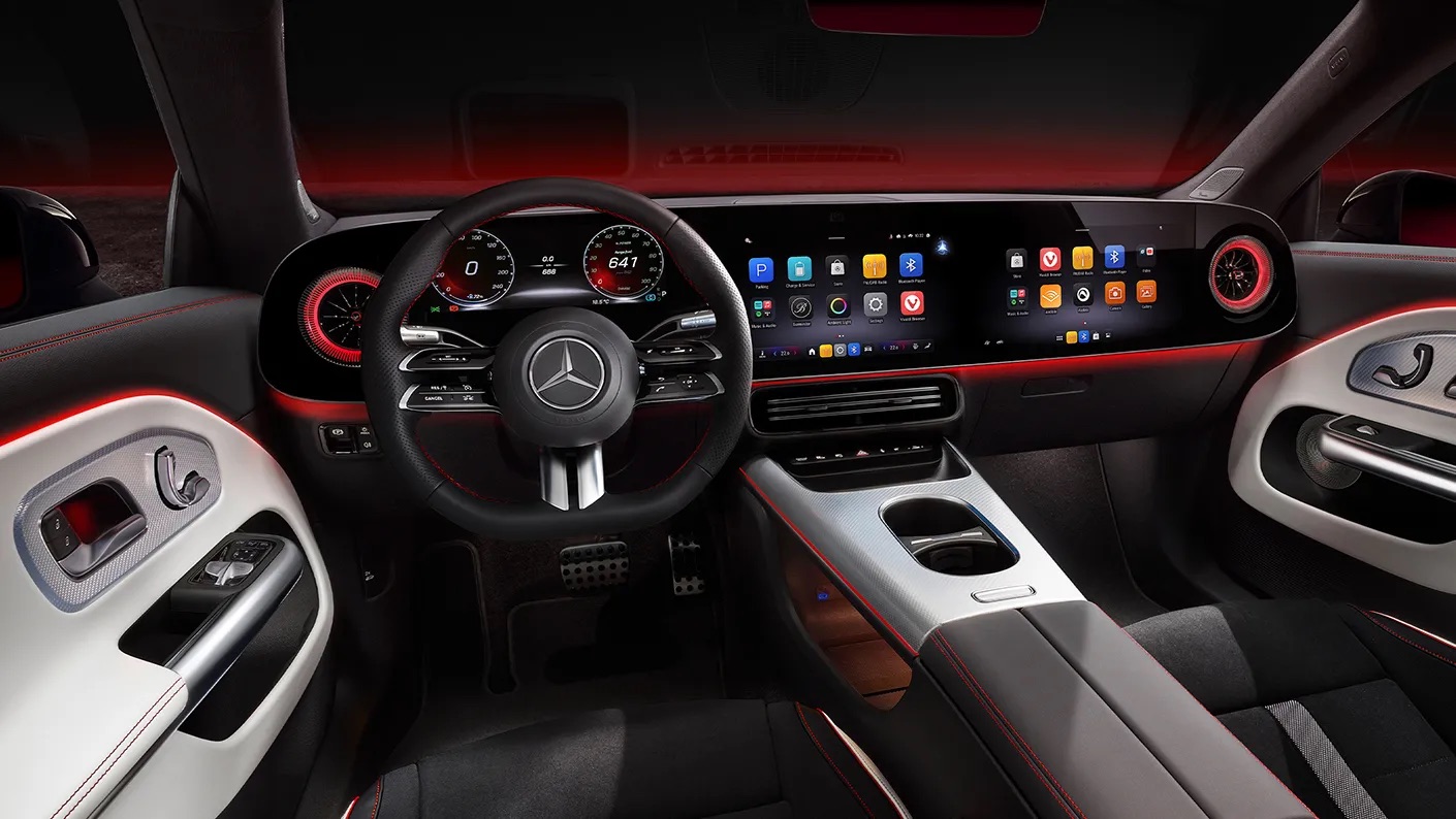 2026 Mercedes-Benz CLA Sedan luxurious interior with MBUX Superscreen and premium materials | Available soon at Mercedes-Benz of Loveland, CO