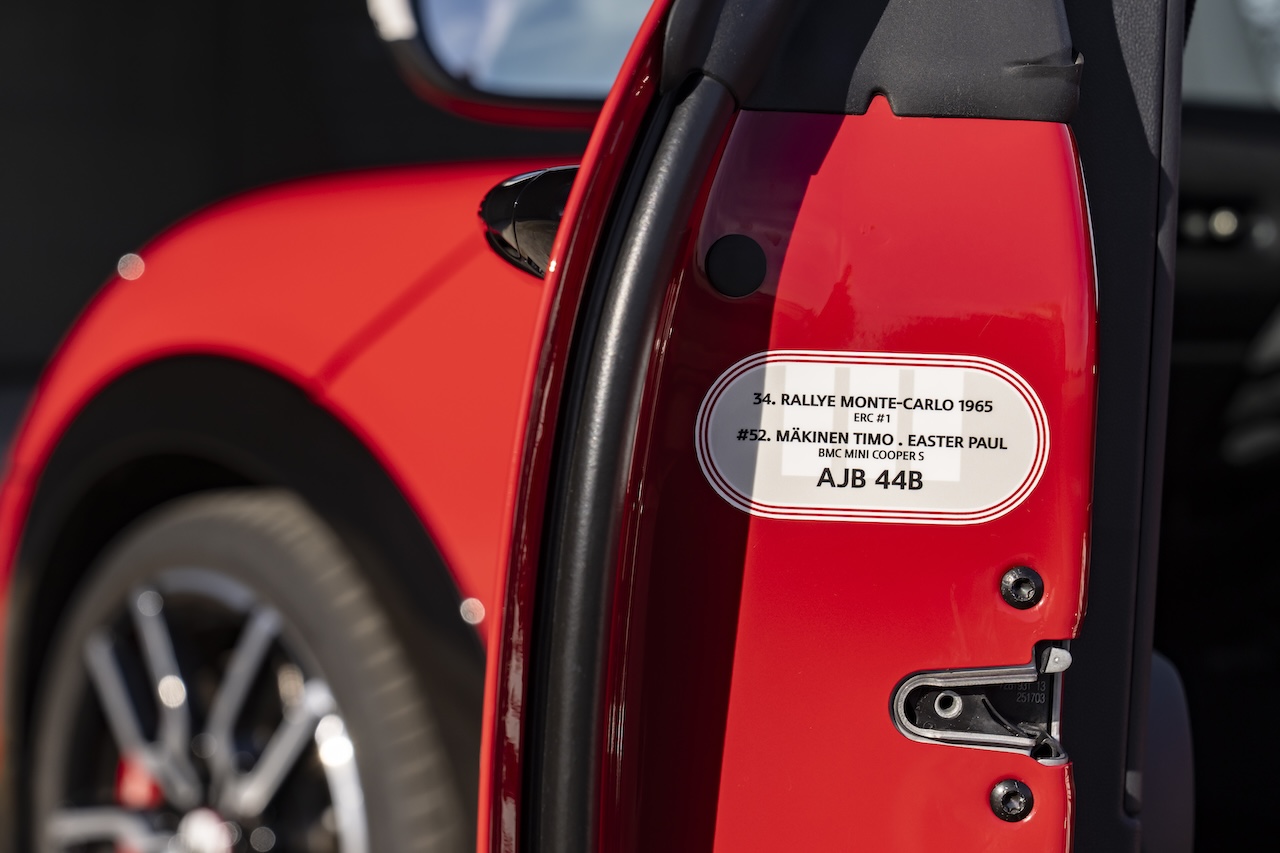 Monte Carlo Rally heritage sticker on the MINI 1965 Victory Edition commemorating back-to-back victories