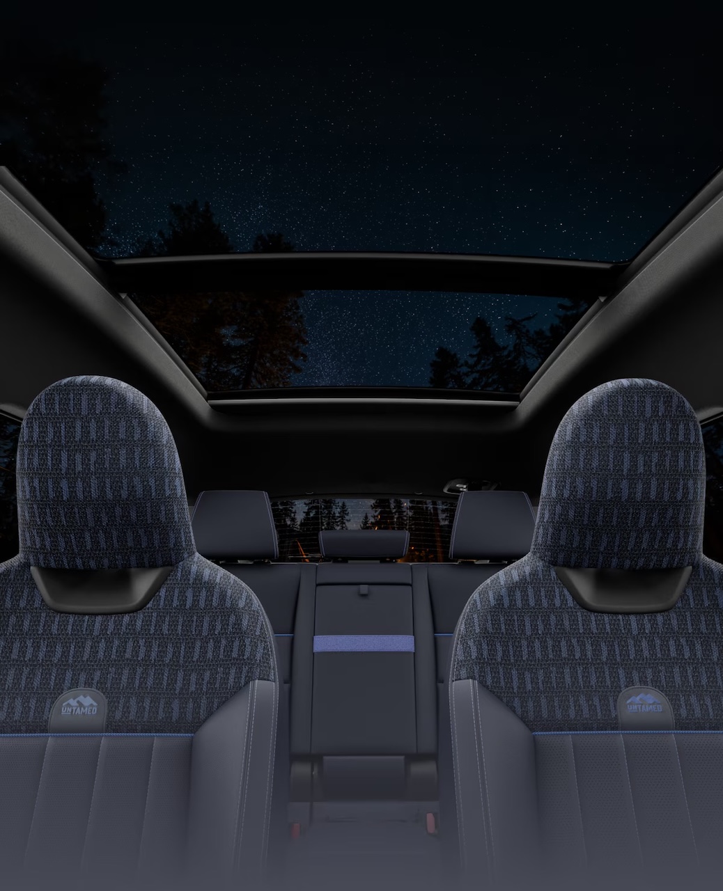 Close-up of exclusive interior detail on the 2026 MINI Countryman Untamed Edition showing adventure-inspired cabin materials and blue accent trim