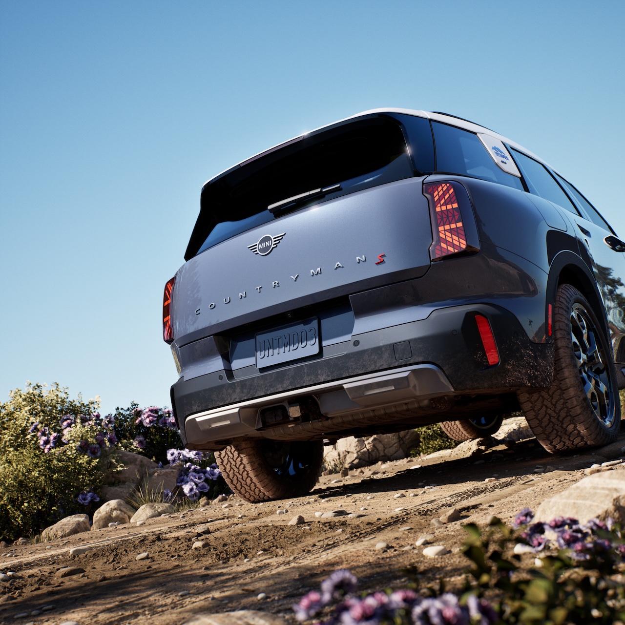 Rear view of the 2026 MINI Countryman Untamed Edition showing the additional 15mm of ride height and increased ground clearance over standard Countryman