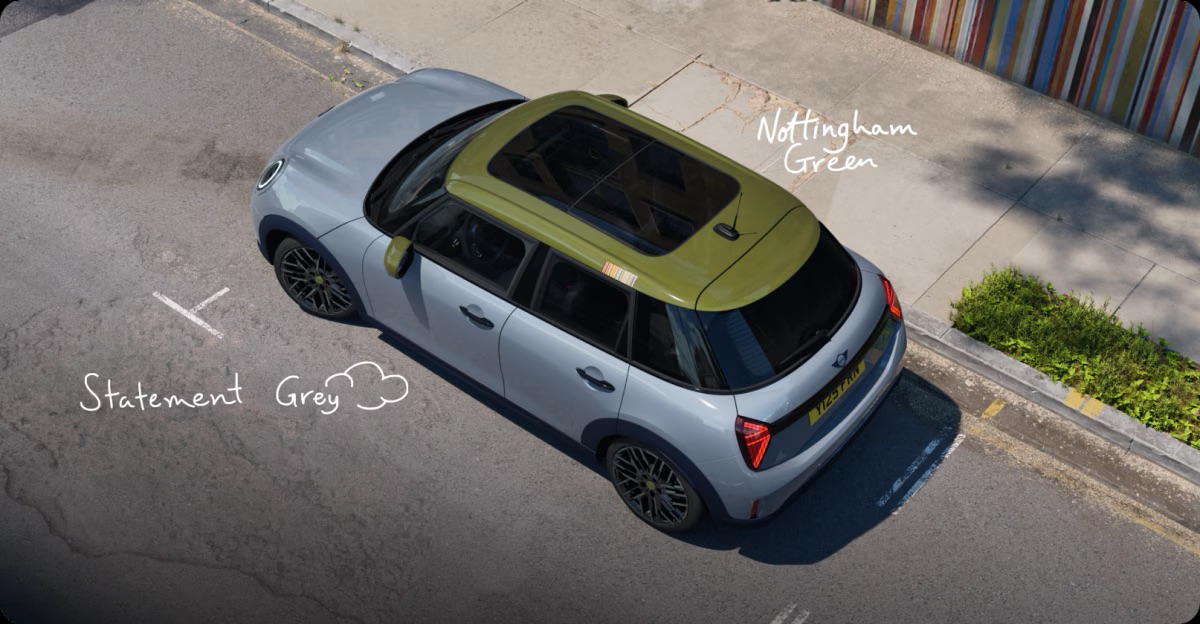 MINI Paul Smith Edition in Statement Grey with Nottingham Green mirror caps and Black Roof with Shadow Stripes