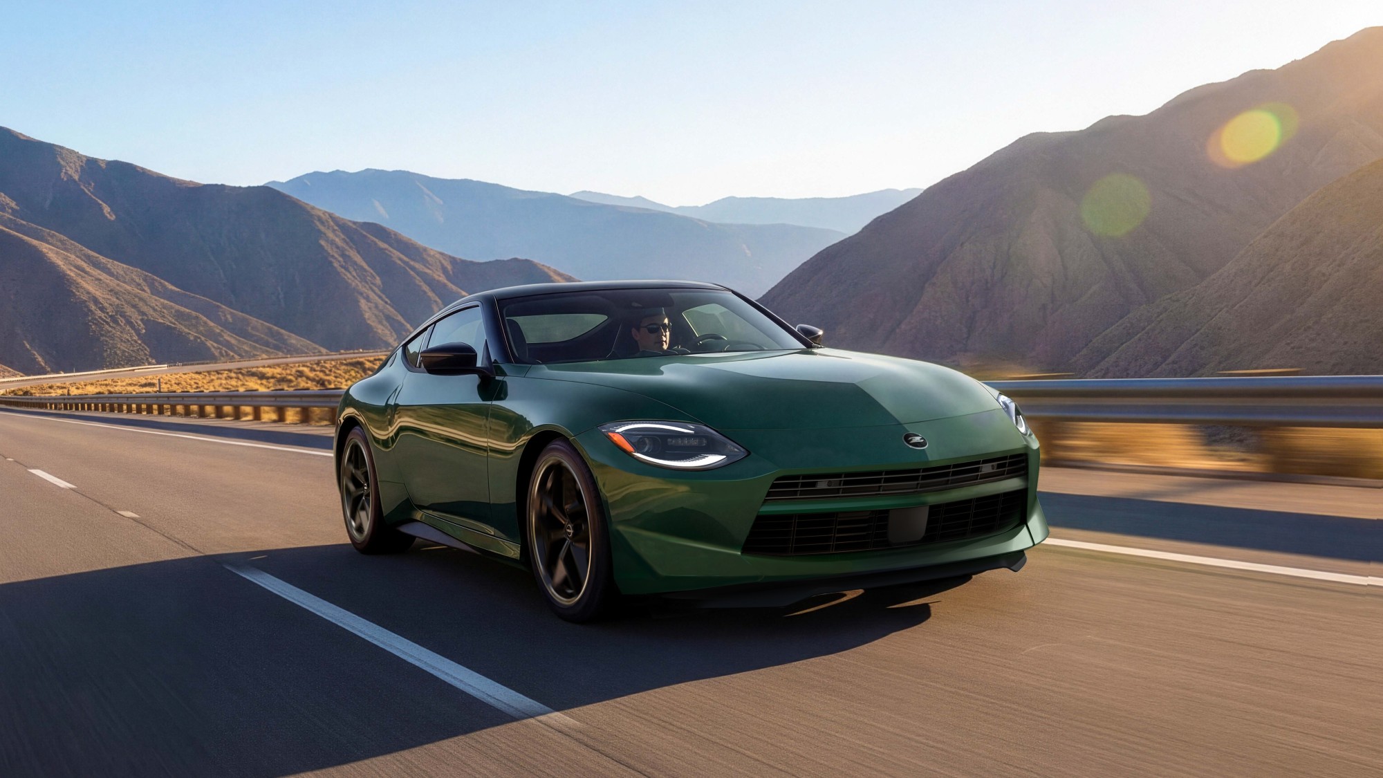 2027 Nissan Z in Shinkai Green Pearl Metallic side profile view